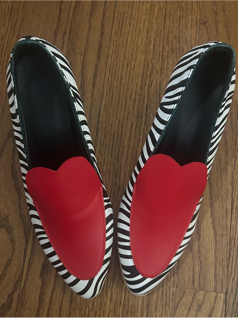 Unique Zebra Print Women's Chunky Heels with Red Heart Accent